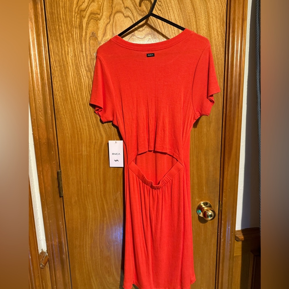 NWT RCVA bright orange-more orange than red short sleeve dress w open lower back - Picture 6 of 10